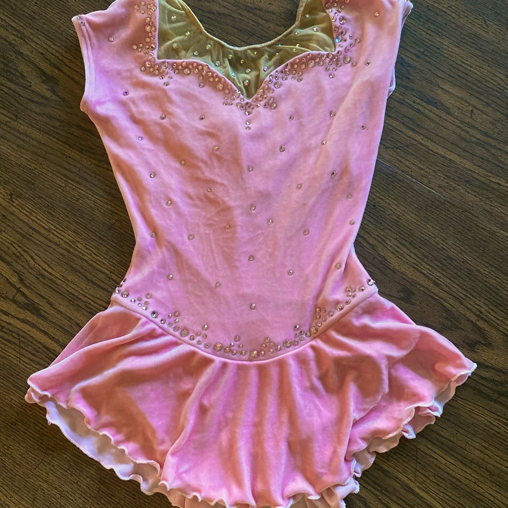 Pink velvet figure skating costume